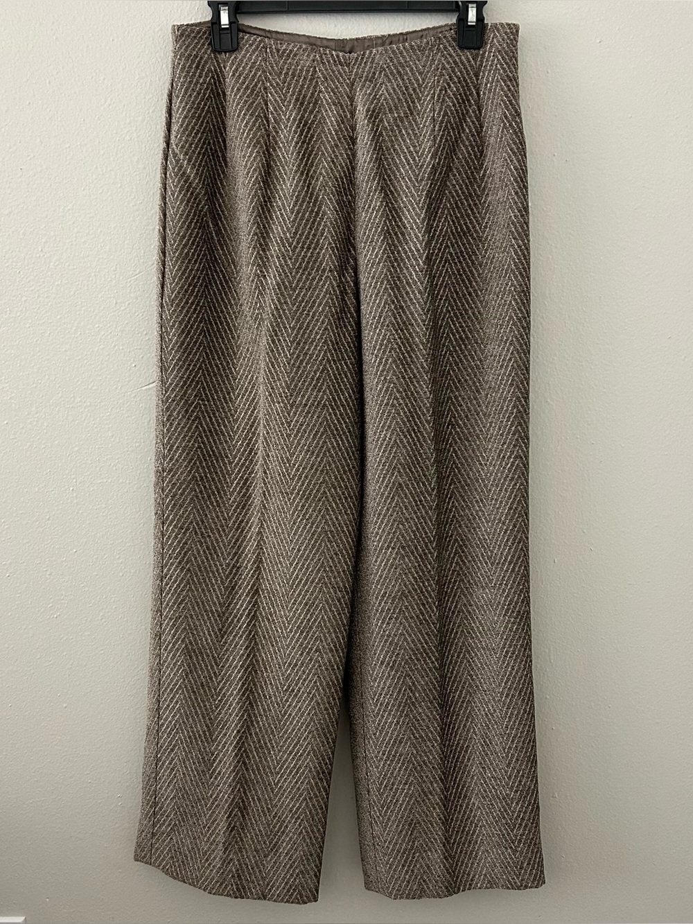 Vintage Carlisle Chenille Jacquard Chevron Wide Leg Trousers Size 6 Pants Taupe